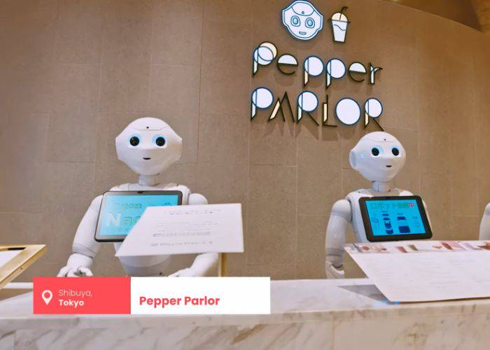 The lobby area of Pepper Parlor, where the famous Pepper robot will explain the restaurant and show you to your seat.